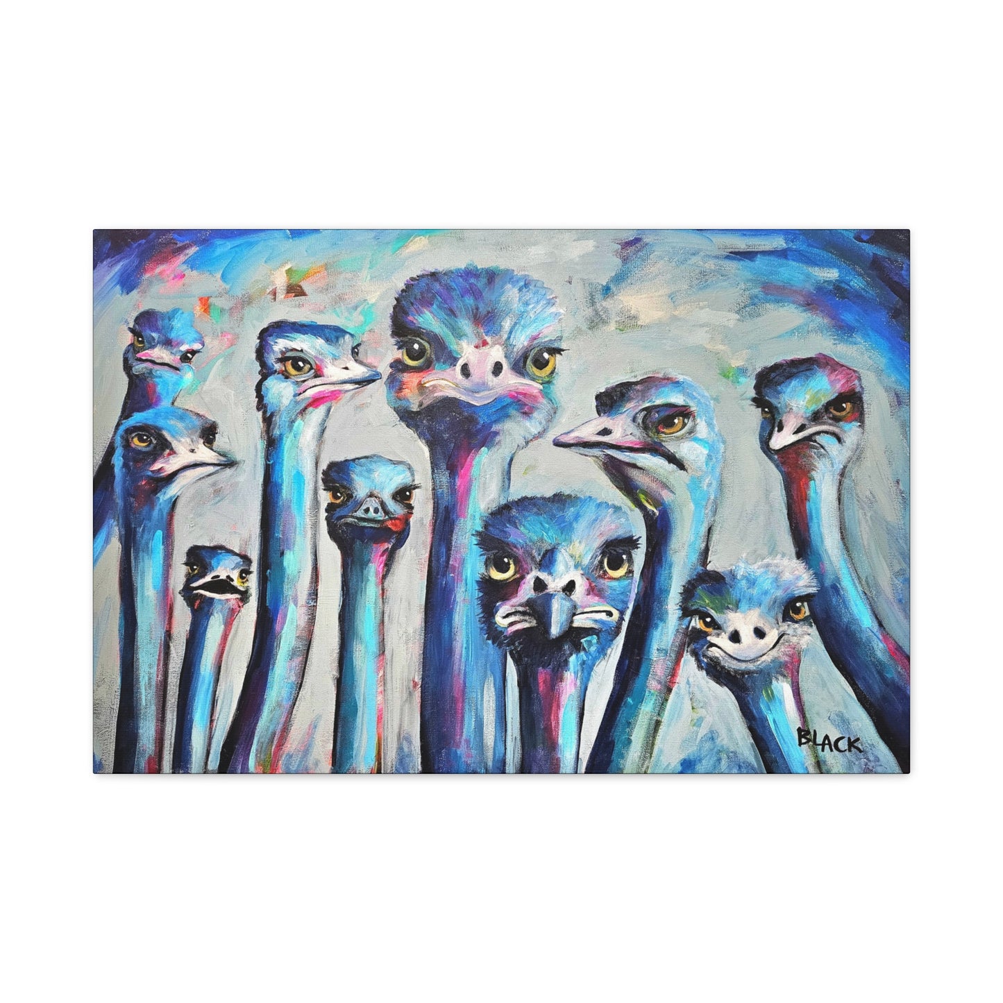 Faces Of Hope - Colourful Ostrich Canvas Wall Art, Quirky Animal Decor, Unique Home Decoration, Bird Lovers Gift, Fun Print