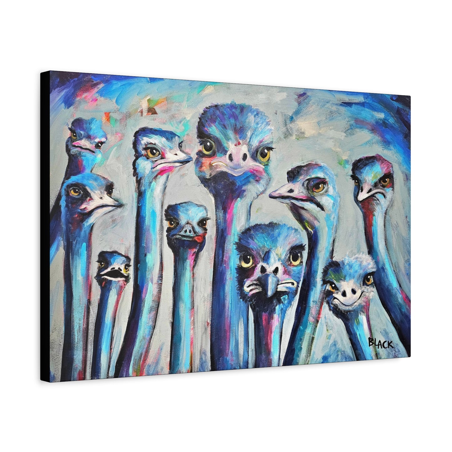Faces Of Hope - Colourful Ostrich Canvas Wall Art, Quirky Animal Decor, Unique Home Decoration, Bird Lovers Gift, Fun Print