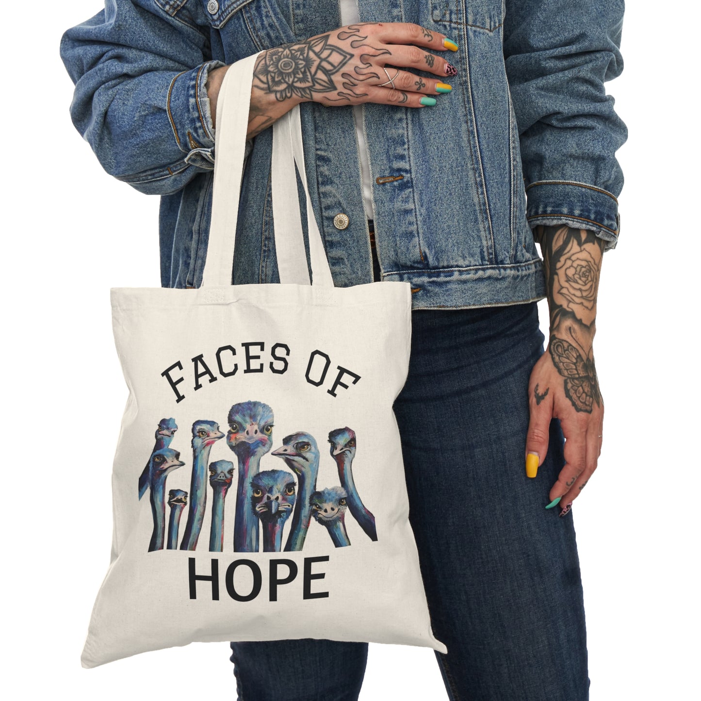Faces Of Hope-Inspiring Natural Tote Bag, Eco-Friendly Shopping, Gift for Her, Reusable Grocery Bag, Boho Style Tote
