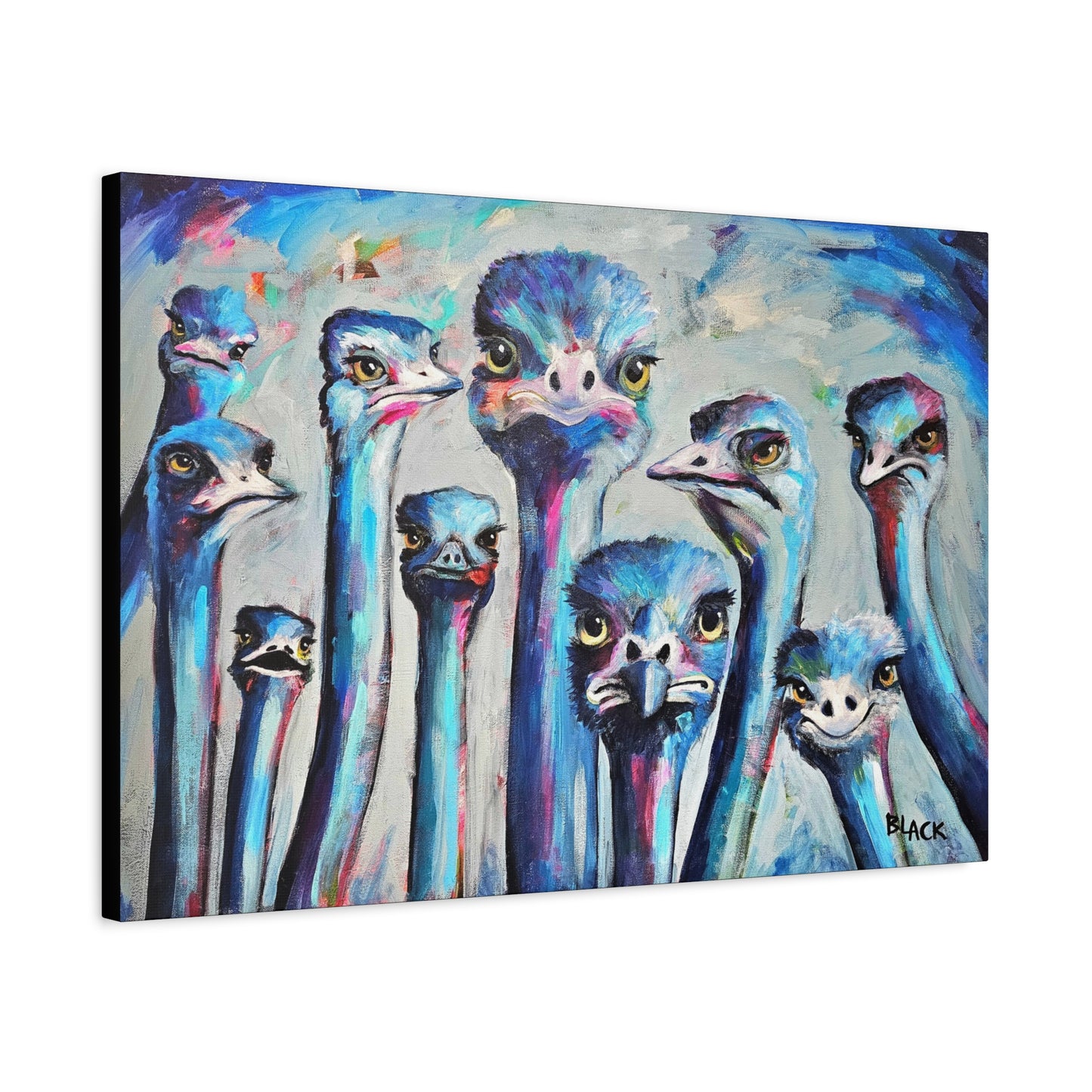 Faces Of Hope - Colourful Ostrich Canvas Wall Art, Quirky Animal Decor, Unique Home Decoration, Bird Lovers Gift, Fun Print